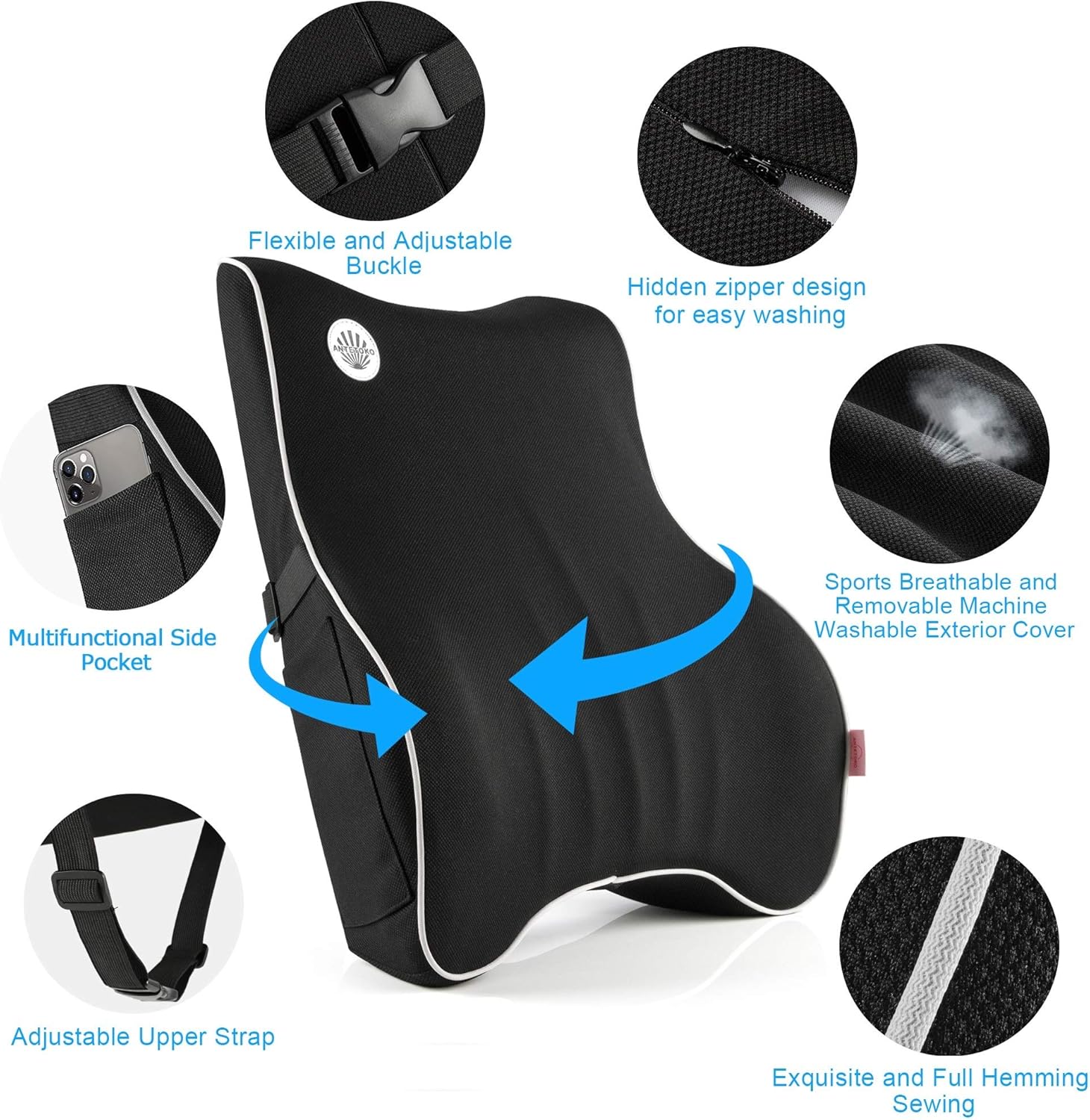 Lumbar Support Pillow,Memory Foam Back Support for Office Chair,Computer Chair,Car Seat,Recliner with Breathable 3D Mesh Cover,Ergonomic Design Orthopedic Backrest for Back Pain Relief: Kitchen & Dining