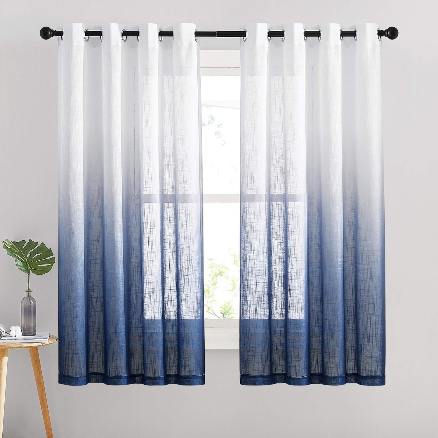 NICETOWN Ombre Sheer Curtains Navy Blue for Windows 63 inch Long
