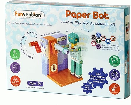 Funvention- for Little Scientist in Every Kid Paper Bot Automaton 3D Mechanical DIY Puzzle Toy Kit