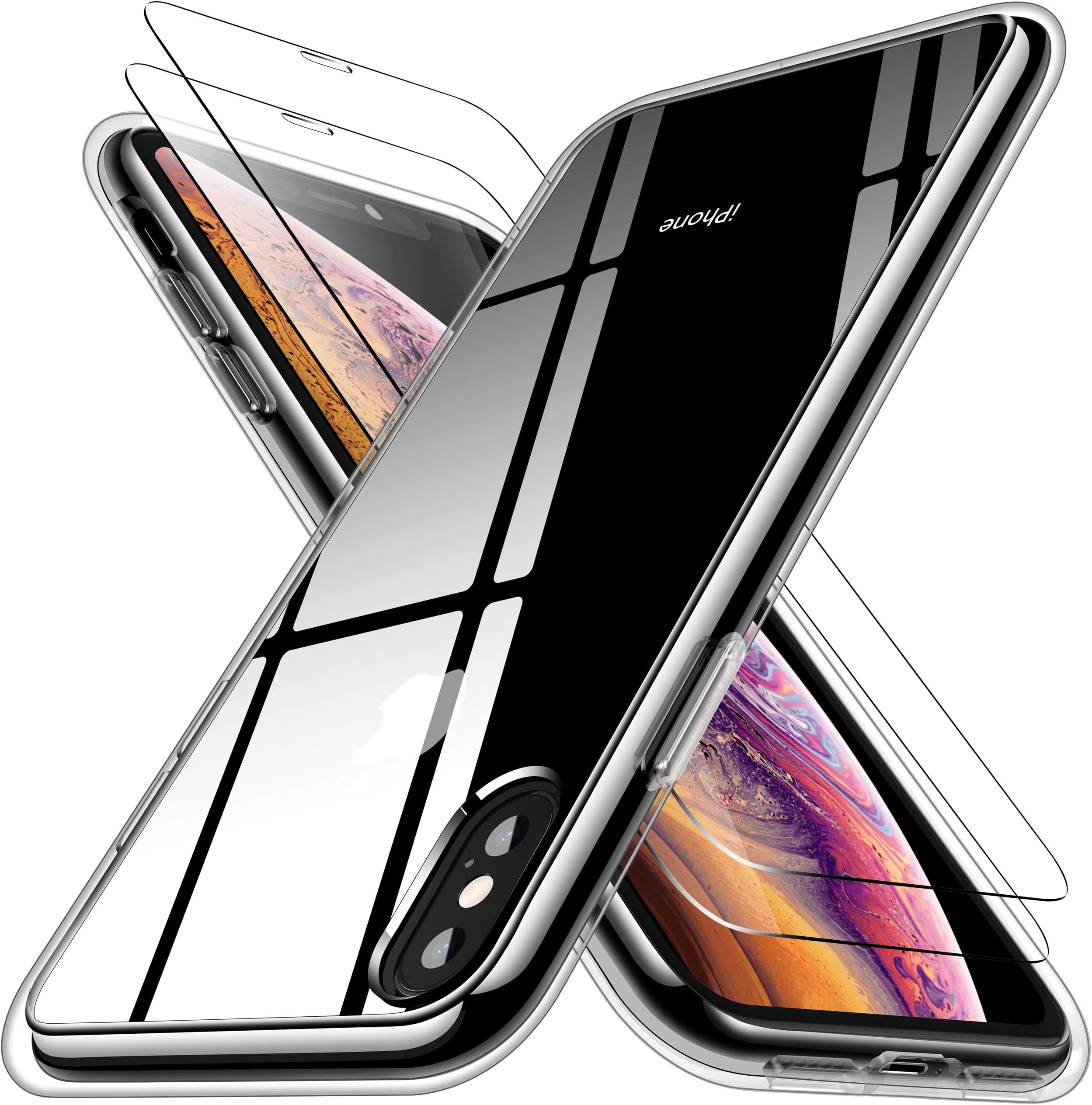 RANVOO iPhone Xs Case, iPhone X Case with 2 Screen Protectors, Crystal Clear [Anti Yellowing] Protective Case [Military Grade Protection] with Reinforced Soft TPU Bumper and Transparent Hard PC Back