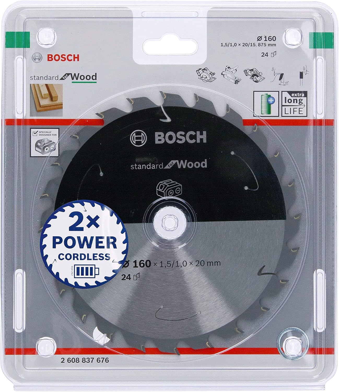 Bosch 1x PRO Wood Circular Saw Blade for Cordless Hand-Held Circular Saws (for Softwood Hardwood, diameter mm