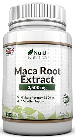 Nu U Radice di Maca in Capsule da 2500mg, 180 capsule (Fornitura Per 6 Mesi) - GARANZIA SODDISFATTI O RIMBORSATI AL 100% - Si sostiene che la Radice di Maca sia d'aiuto per l'equilibrio ormonale, l'attività sessuale, l'aumento dell'energia fisica, il miglioramento del tono dell'umore e i disturbi mestruali.