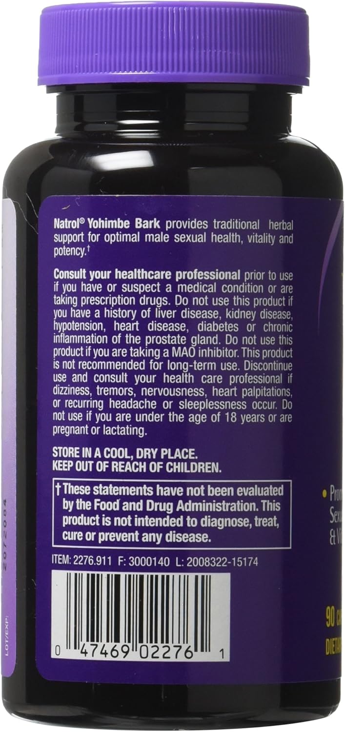 Natrol Yohimbe Bark 500mg Capsules, 90 Count: Health & Personal Care