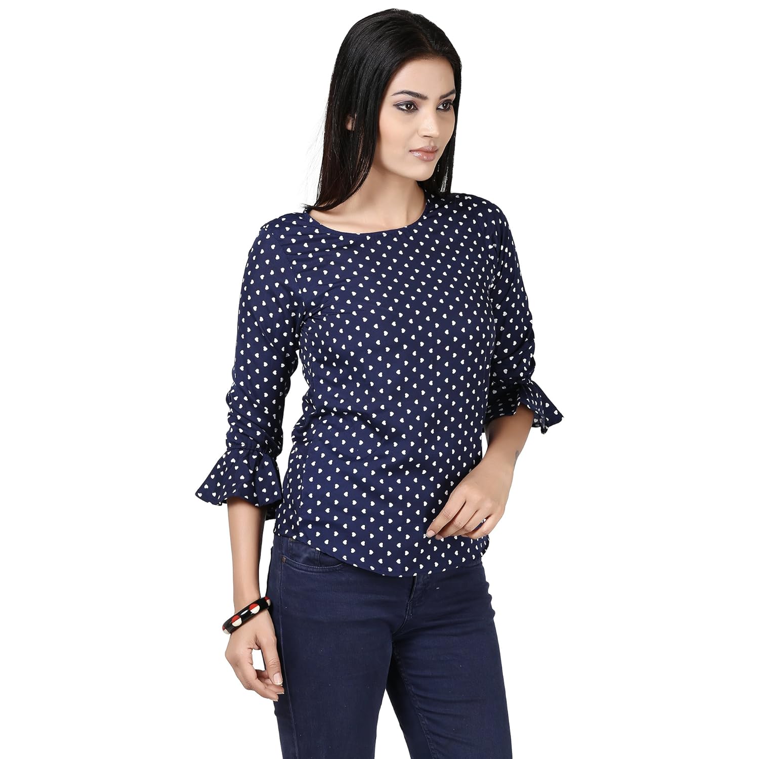 tulip casual bell sleeve printed women's top navy and cream pack of 2