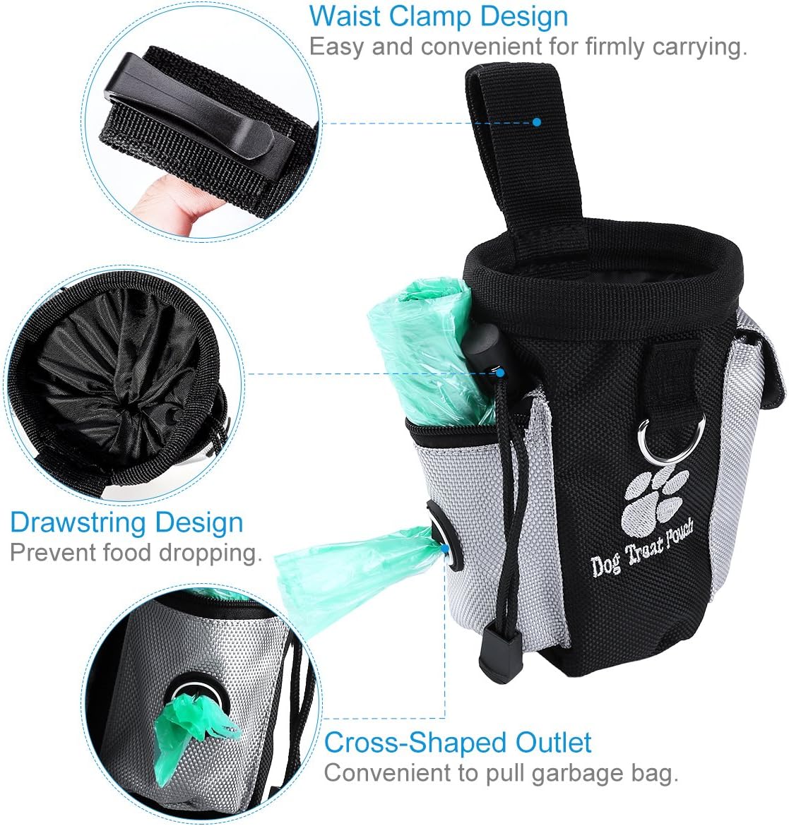 UEETEK Dog Treat Waist Pouch Bag Hands Free Pet Dog Training Waist Bag Food Bag with Built-in Poop Bag Dispenser - Image 3
