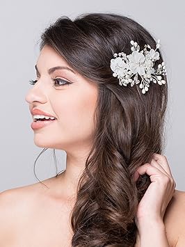 Aw Bridal Flower Side Hair Clip Freshwater Pearl Wedding Headpiece