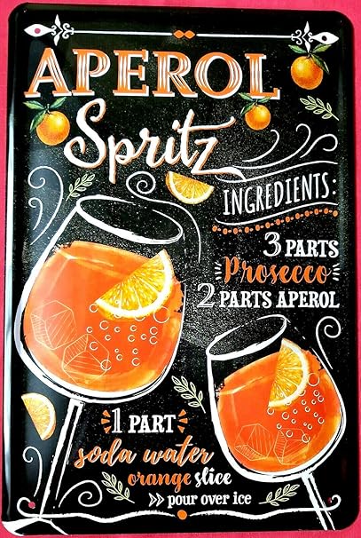 Tin Sign Plaque En Tole 20 X 30 Cm Recette Aperol Spritz Cocktail Mixer Bar Kneipe Disco Tableau Mural En Metal Amazon Fr Cuisine Maison