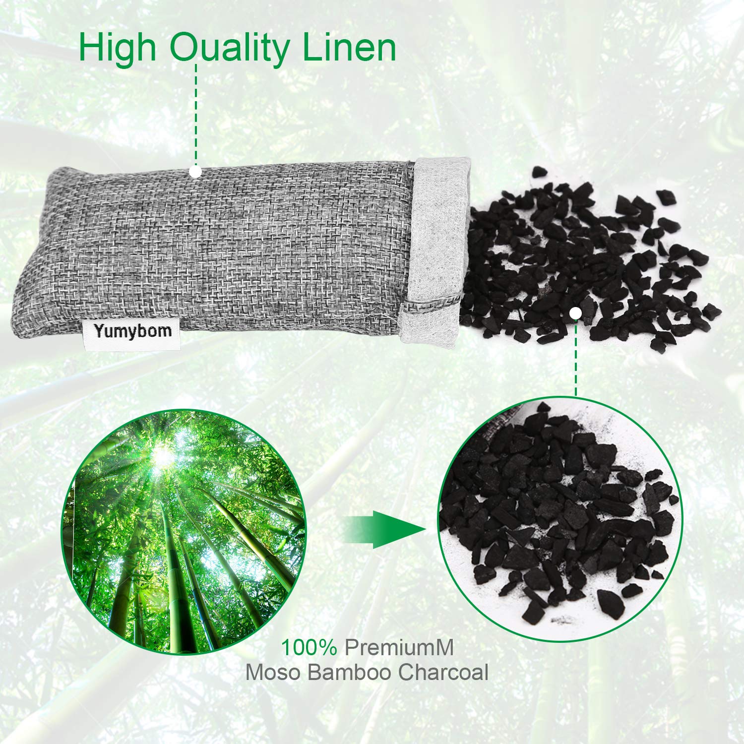 Natural Activated Bamboo Charcoal Bags 4 Pack, Home Air Purifying Bag, Car Odor Eliminator, Shoe Deodorizer, Closets Odor Absorber