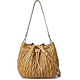 DORIS&JACKY Lambskin Drawstring Bucket Purse For Women Designer Leather Quilted Shoulder Handbags With Two Straps