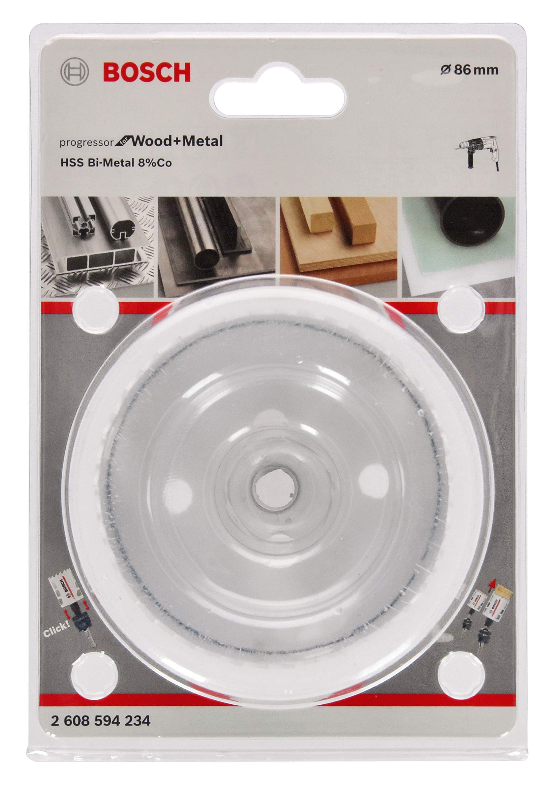 BOSCH Bi-Metal Hole Saw (for Wood and Metals, 8% Cobalt Alloy, Progressive Tooth Design, Ø 86 mm, Accessory Drills)