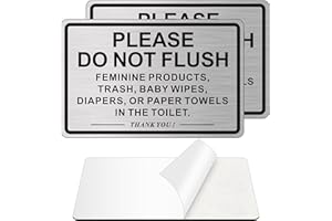 MONGFUN (2 PACK) Do Not Flush Sign for Bathroom, Self-adhesive Do Not Flush Anything Except Toilet Paper Sign, Aluminum Metal Signs for Business and Home (Brushed Aluminum/Black, 9 x 6 inches)