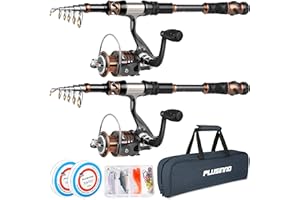 PLUSINNO Fishing Rod and Reel Combos - Carbon Fiber Telescopic Fishing Pole - Spinning Reel 12 +1 Shielded Bearings Stainless Steel BB
