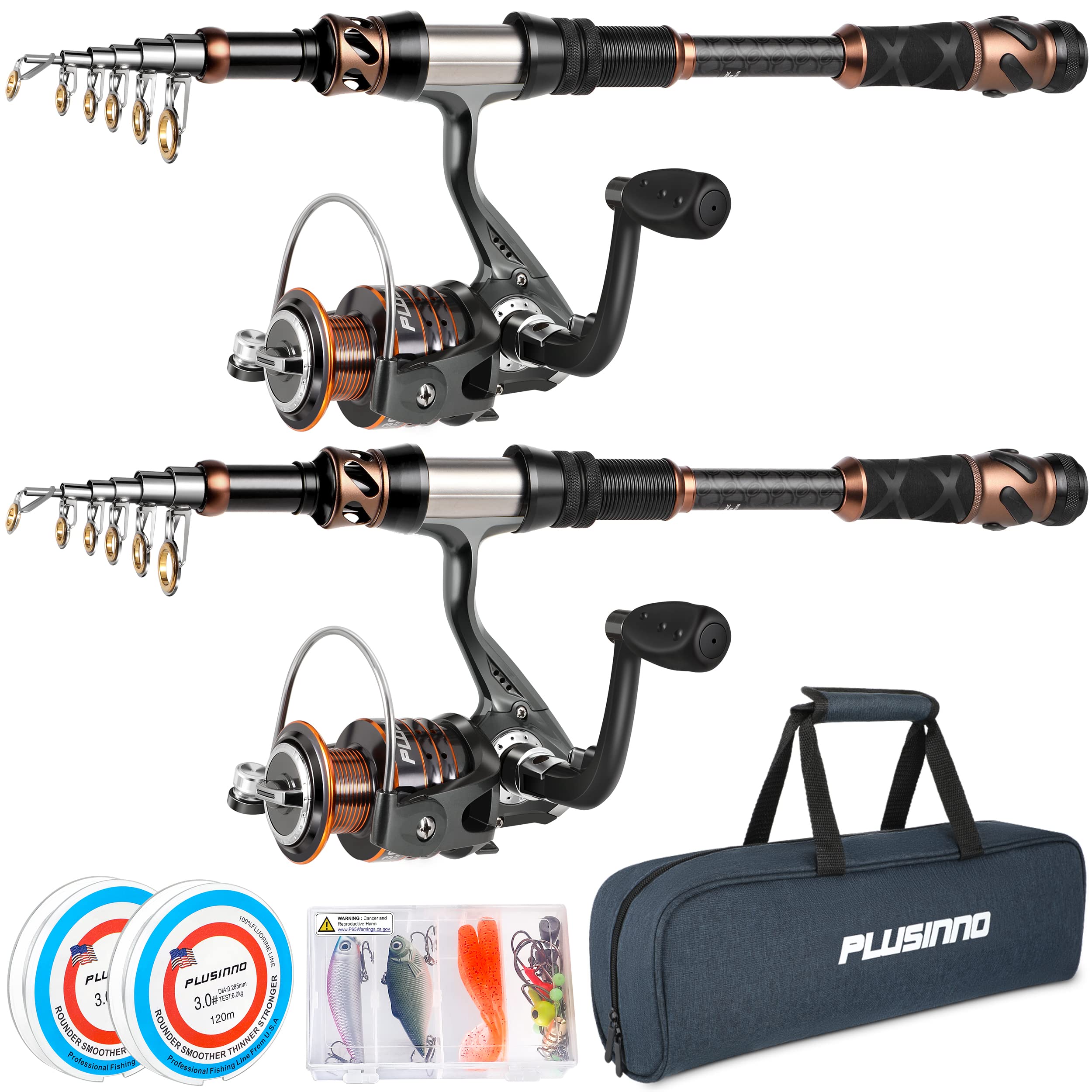 Photo 1 of PLUSINNO Fishing Rod and Reel Combos -24 Ton Carbon Fiber Telescopic Fishing Pole - Spinning Reel 12 +1 Shielded Bearings Stainless Steel BB-Free Carrier Bag Case, Travel Saltwater Freshwater Fishing