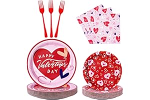 Tyzarglef 120PCS Valentine's Day Plates and Napkins Sets, Disposable Party Supplies for Valentine's Day Party Decorations, Romantic Heart Printing Paper Plates Serve 30 Guests