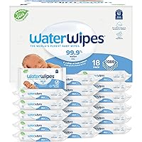 WaterWipes Plastic-Free Original Baby Wipes, 99.9% Water Based Wipes, Unscented & Hypoallergenic for Sensitive Skin, 1080 Cou