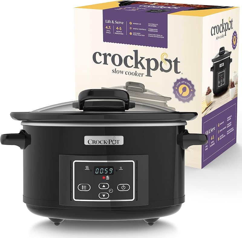 Crock-Pot Lift and Serve Digital Slow Cooker 4.7 L Hinged Lid Countdown Timer