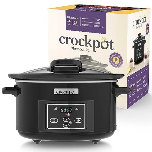 Crockpot Lift and Serve Digital Slow Cooker with Hinged Lid and Programmable Countdown Timer | 4.7 L (up to 5 People) | Energy Efficient | Black [CSC052]