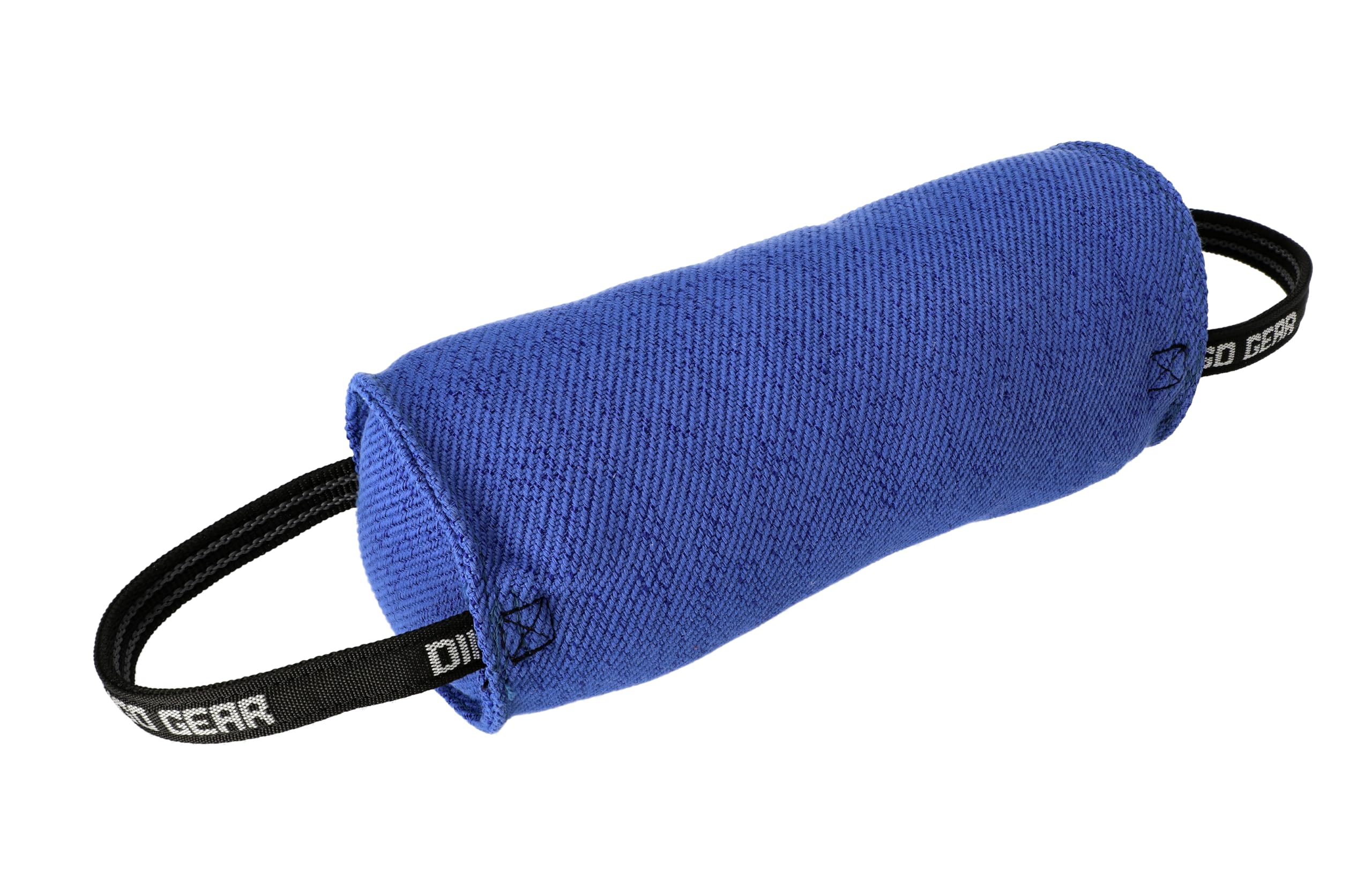 DINGO GEAR Berta Tug Toy for Bite Training, IGP, Fetch, Obedience, Dog Sports, Hand Sewn Strong Stitching French Material Bite Tug 2 Handles, Candy Shape - Blue S00097