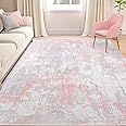 RELEANY Washable Area Rugs 5'x7' Non-Slip Modern Abstract Soft for Living Room Entryway Bedroom, Print Pattern, Grey Pink