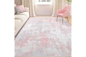 RELEANY Washable Area Rugs 5'x7' Non-Slip Modern Abstract Soft for Living Room Entryway Bedroom, Print Pattern, Grey Pink