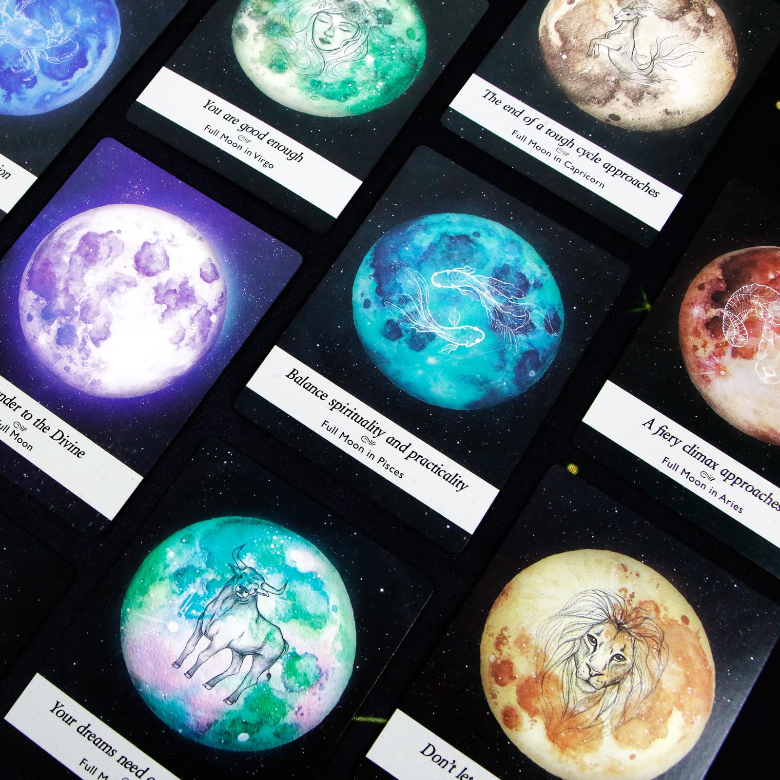 Atesswy Moonology Oracle Cards in A Tin, A 44-Card Deck Gilded Black (Limited Edition), 400 GSM Black Core Cardstock