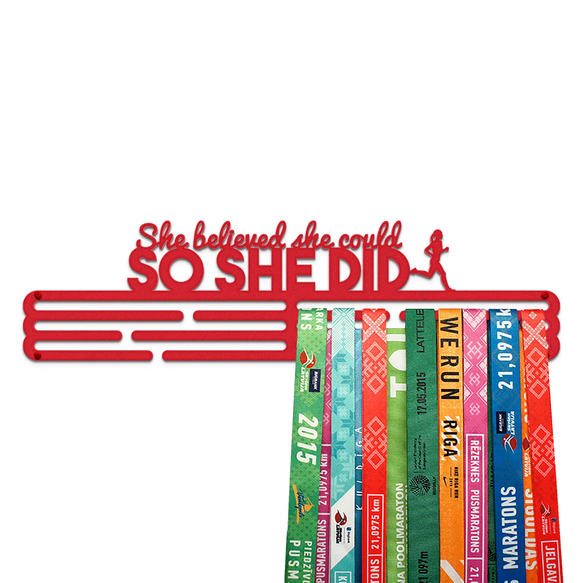 United Medals She Believed She Could So She Did Sport Medal Hanger Display | Matte Red Steel Medal holder | Awards display rack for up to 48 medals