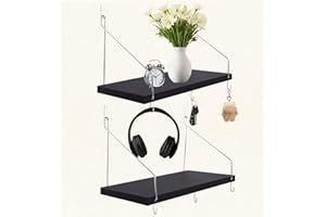 KJSEPHITELIAN 2-Pack Cubicle Shelf For Fabric Walls With Hooks：12x6.0in Black Wooden Cubicle Shelf Hanging Organizer Silver shelves Accessories Office Stylish Ations cubical Decorations For Women Desk work storage