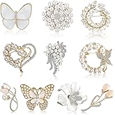 Loetere 10 Pcs Brooches for Women Calla Lily Butterfly Pearl Brooch Pin Lapel Elegant Crystal Rhinestone Heart Flower Bulk Brooches for Wedding Bridal Dress Corsage Bouquet Coats Jackets Sweaters