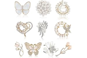 Loetere 10 Pcs Brooches for Women Calla Lily Butterfly Pearl Brooch Pin Lapel Elegant Crystal Rhinestone Heart Flower Bulk Brooches for Wedding Bridal Dress Corsage Bouquet Coats Jackets Sweaters
