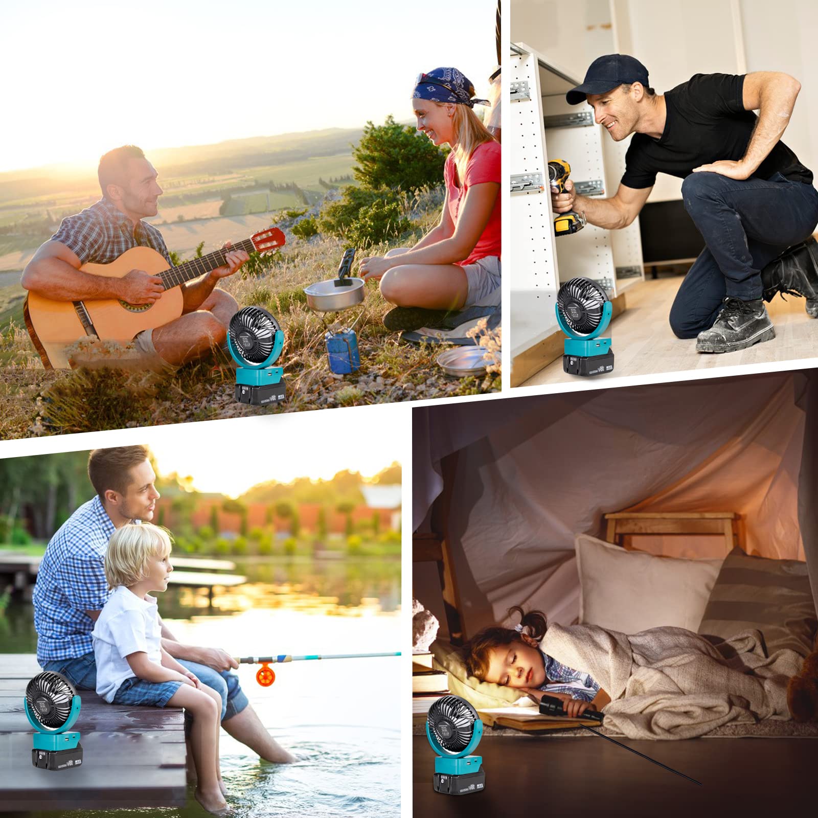Rozlchar Portable Cordless Fan Compatible For Makita 18V Battery, Work for BL1860 BL1850 BL1840 BL1830, Jobsite Fan With USB A+C Fast Charging For Camping Workshop and Construction Site(No Battery)