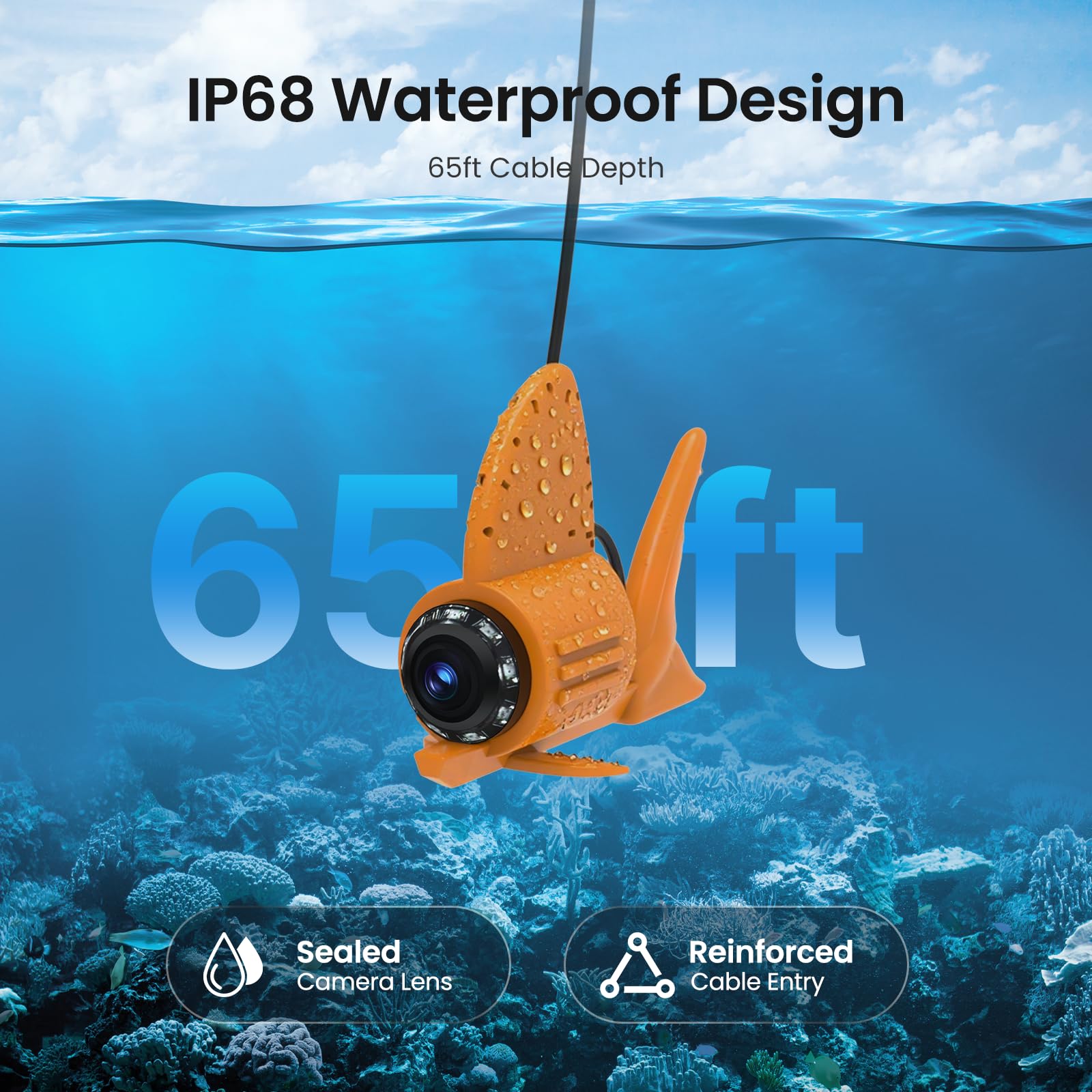 Eyoyo Underwater Fishing Camera 5-Inch: 720P DVR Recording, 8 IR Night Lights, 10000mAh Battery, 66 FT Cable Portable Fish Finder for Ice, Boat, Lake Fishing Outdoor Gear