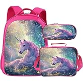 Baegopa Unicorn Backpack for Kids Girls Boys School Bag Cute Backpacks With Lunch Pack Pencil Case 3pcs Children Bookbag Set