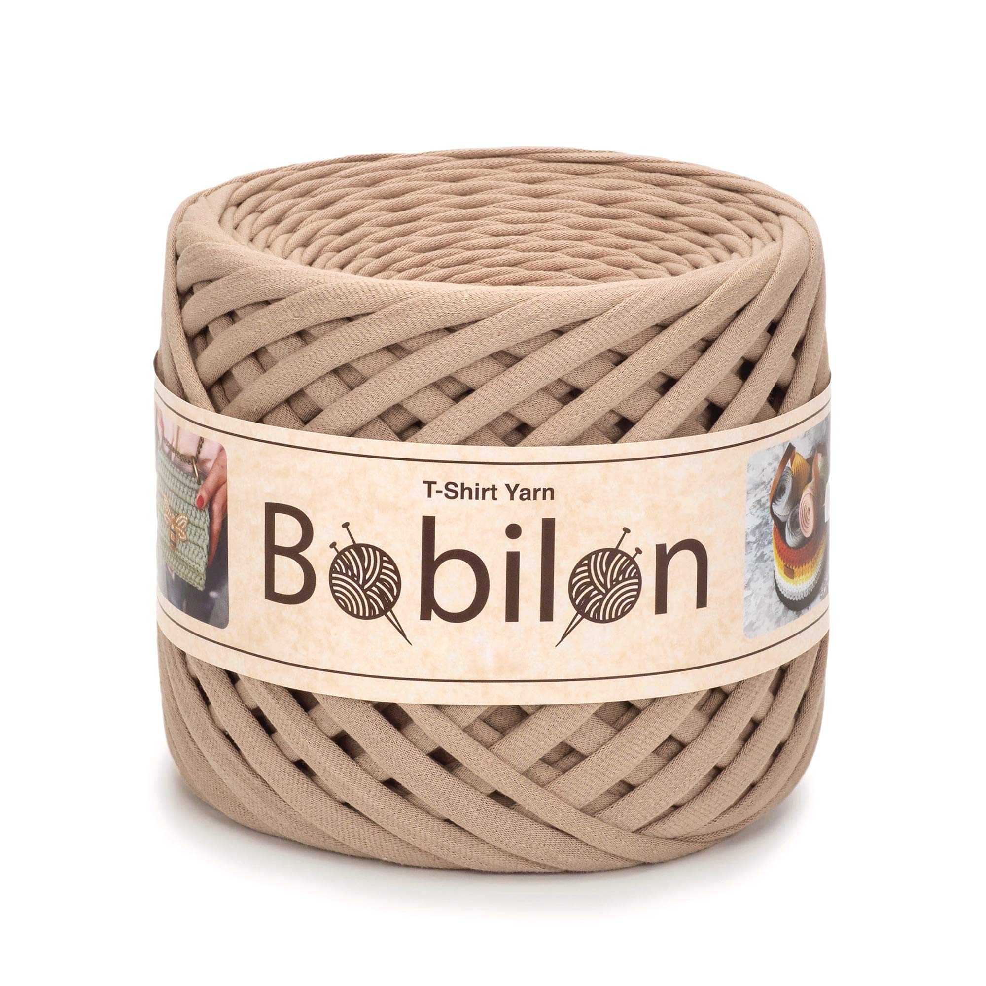 T-Shirt Yarn for Crocheting, Knitting Yarn Fabric Cloth, T-Shirt Yarn 110 Yards for Macrame, Hand DIY Bag Basket Cushion Projects 5-7 mm Caramel