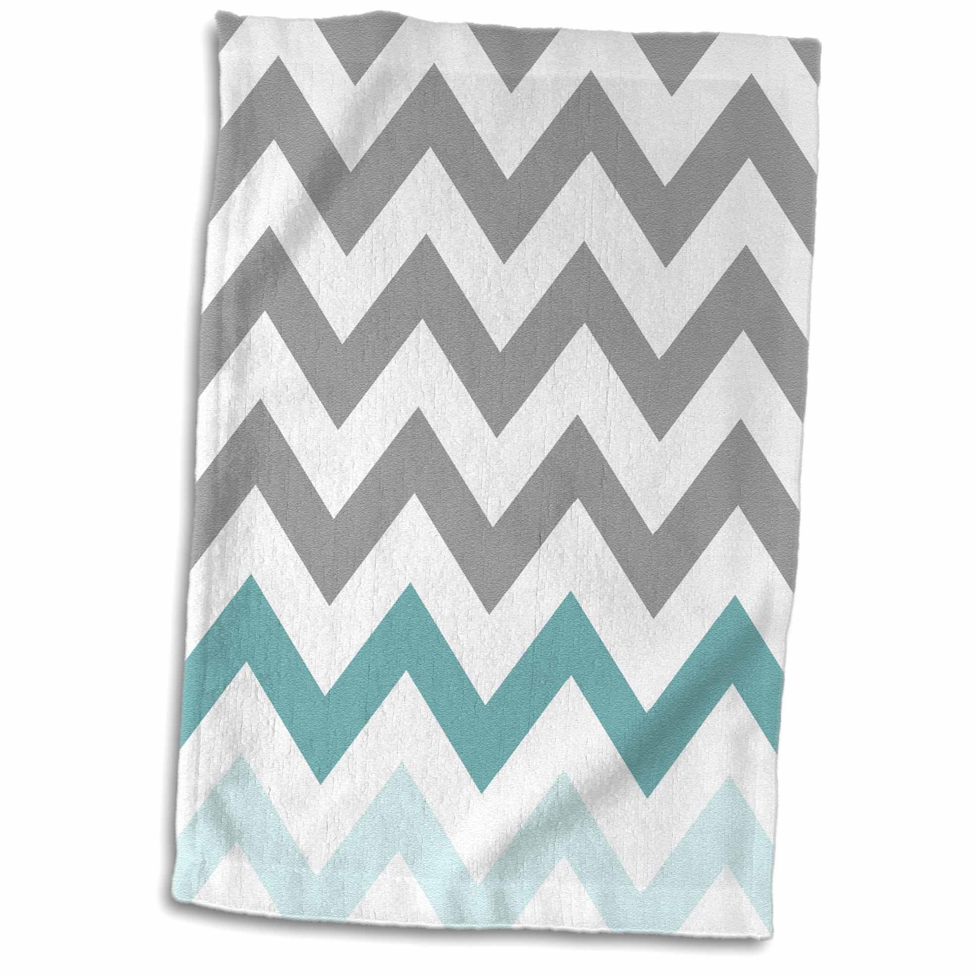 3dRose "Grey Chevron with Mint Turquoise Zig Zag Accent Grey Zigzag Pattern Towel, Polyester/Cotton, Multi-Colour, 15 x 22-Inch