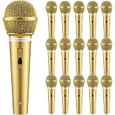 Facmogu 16PCS Fake Microphone Prop - Realistic Plastic Mic Set, Gold | Premium-looking Prop for Music Videos, Band Photo Shoots, Stage Shows and Halloween, Lightweight and Realistic
