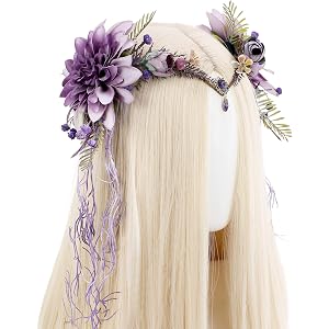 MOSTORY Woodland Flower Fairy Crown - Forest Elf Crown with Vines for Renaissance Accessories Women Renfaire Cosplay