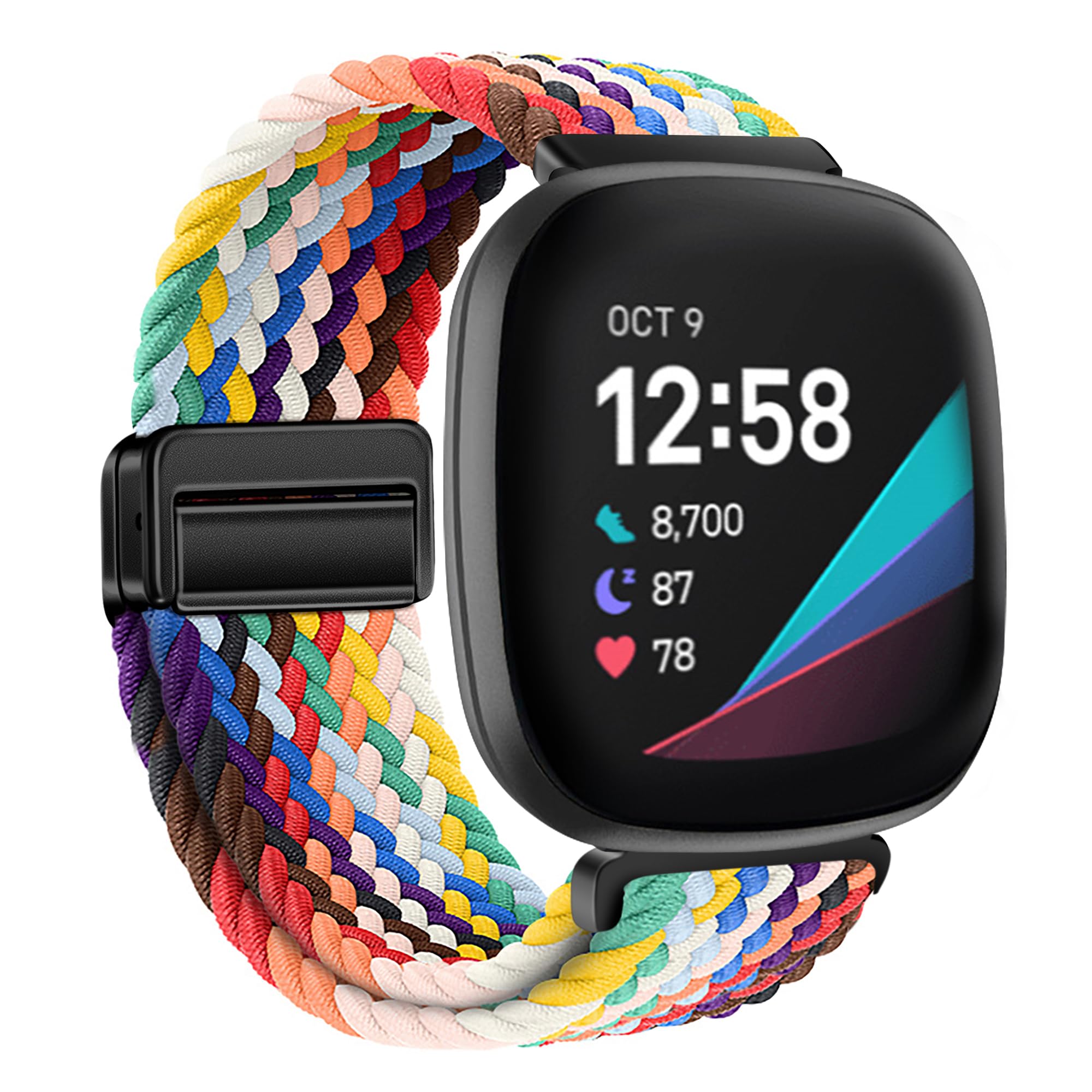 XMUXI Nylon Watch Band Compatible with Fitbit Versa 4/Versa 3 Straps/Sense 2/Sense Strap for Women Men, Stretchy Magnet Braided Replacement Wristbands Neon