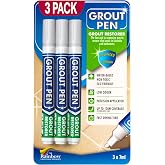 Grout Pen Light Grey Tile Grout Paint Marker - 5mm Tip (7mL) - 3 Pack | Waterproof Grout Refresh Restorer for Kitchen &amp; Bathroom, Colorant and Sealer Pens, Cleaner Looking Grout Lines - Light Grey