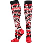 MadSportsStuff Crazy Tie Dye Socks for Softball Soccer Volleyball Tall Over the Calf Athletic Socks Fun Neon Colors