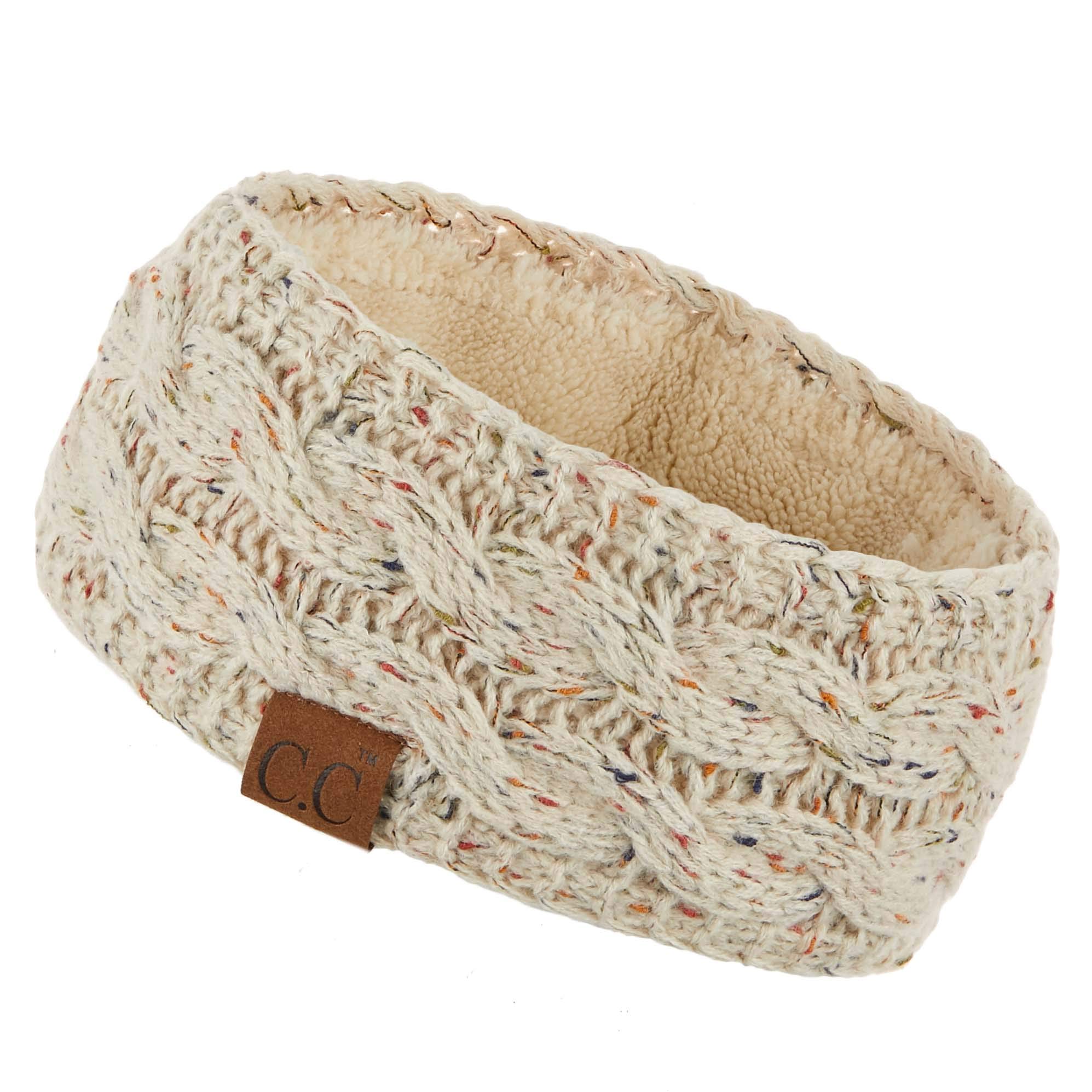 C.C Winter Fuzzy Fleece Lined Thick Knitted Headband Headwrap Earwarmer(HW-20)(HW-33), Oatmeal, One Size