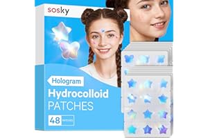 Sosky Hologram Pimple Patches for Face, Hydrocolloid Acne Patches with Salicylic Acid, Cute Star Zit Stickers,Colorful Blemish Covers,48 Count Blue Star Cloud