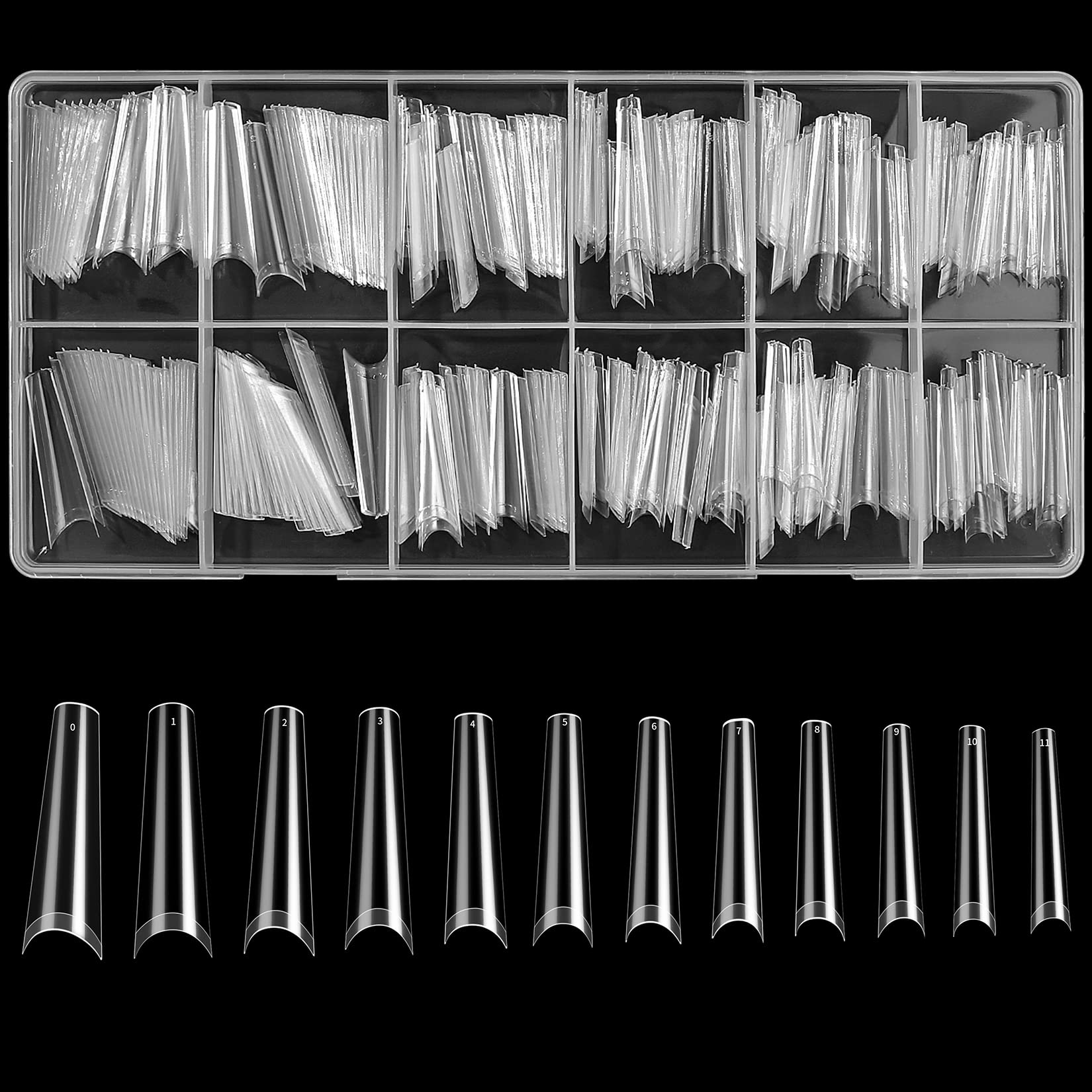 woshilaoDS 240 Pcs Clear Acrylic Nail Tips, Extra Long Full Cover False Artificial Nail Tips, Press On Nails, Ballerina French Fake Nails for Manicure Salon (Clear)