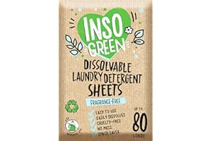 InsoGreen Unscented Laundry Detergent Sheets - 40 Eco Sheets for Up to 80 Loads - Fragrance-Free, Zero Plastic Packaging, Travel Laundry Detergent
