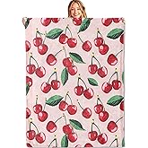 MIEPOS Red Cherry Throw Blanket,50x60in,Soft,Lightweight Flannel,Bright and Juicy Fruit Pink Blankets - Gifts for Kids Adult & Food Lovers,for Couch Office Travel,Home Living Room Decor