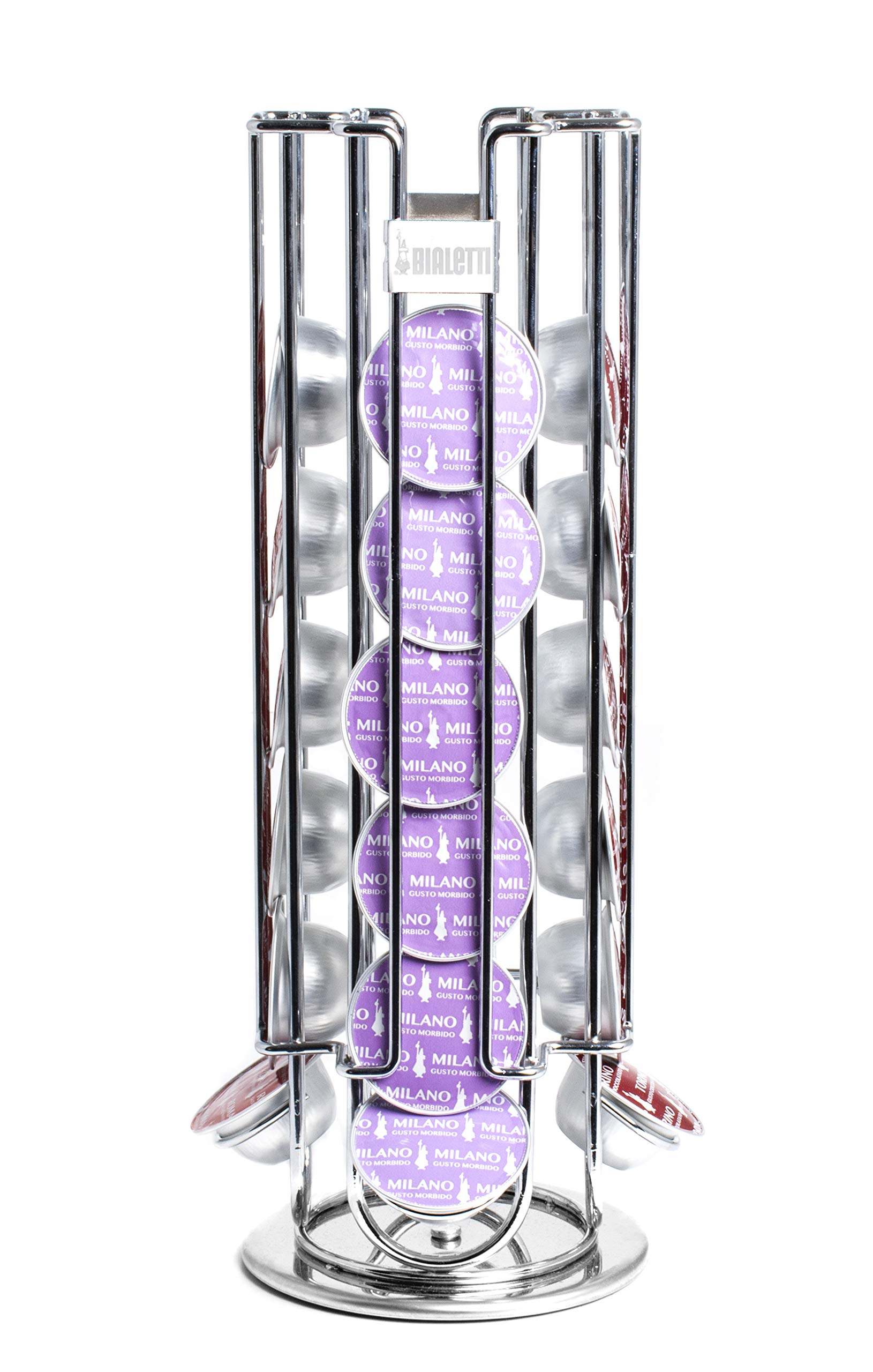 Bialetti Holder Tower in steel with swivel base-Holds up to 28 Capsules