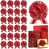 24pcs Red Pull Bow for Gift Wrapping Basket Xmas Gift Bows Presents Wrap Ribbon Bow for Christmas Tree Ornament Wine Bottles Bouquet Flower Valentine's Day Party Decor (Red-C, 6 Inch)