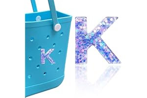 HLUWA Letter Charms for Bogg and Simply Southern Bags - Alphabet Purple Star Sequin Lettering Accessories - Insert Decorative Letters for Handbag Beach Tote