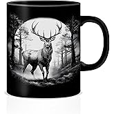 BUJSP Dark Forest Reindeer Mug,Deer Hunter Gifts，Dark Forest Botanical Reindeer Deer Animal Coffee Cups Ceramic,Animal Coffee Tea Mug 11oz