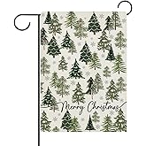 Dyrenson Merry Christmas Tree Decorative Garden Flag, Xmas Pine Trees Snowflake Yard Outside Home Decoration, Winter Holiday Farmhouse Burlap Outdoor Small Decor Double Sided 12 x 18