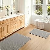 JIUZHEN Set of 2 Waffle Bathroom Rugs Super Absorbent Boho Bath Rugs Non Slip Washable Bath Mats Ultra Soft Machine Washable Shower Mats for Bathroom Floor, Tub, 16" x 24" +20" x 32", Grey